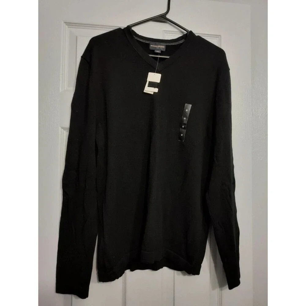 Banana Republic NWT men's black 100% cotton V-neck sweater size M